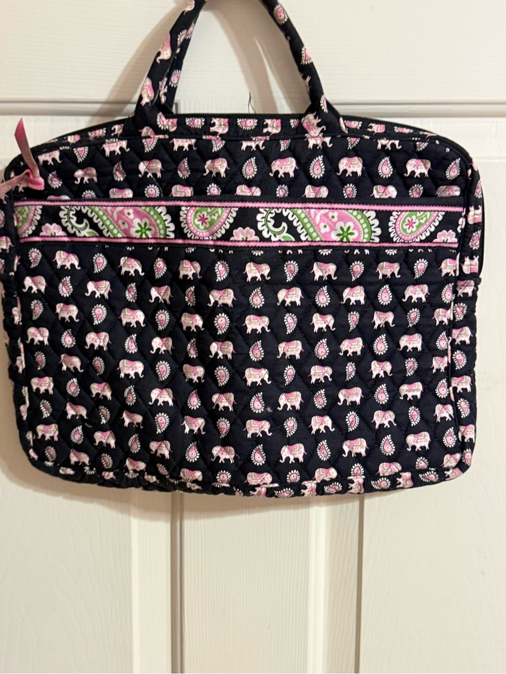 Vera Bradley Quilted Pink Elephant Print Laptop Bag in Black and Pink